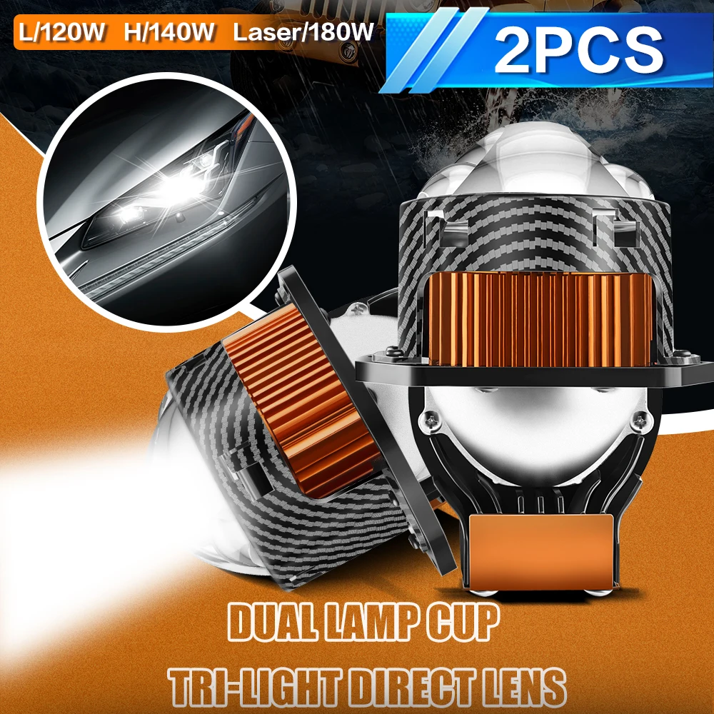 Dual Lamp Cup 3 Inches LED Projector Lenses  Retrofit Laser Led Car Headlight Bulb Hyperboloid Universal Tri-Light Direct Lens