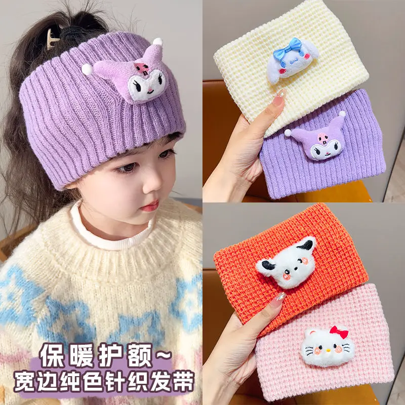 

Sanrio Children New Style Headband Kuromi Girls Warm Headband Knitted Wide Border Cute Versatile Hairband Autumn and Winter Hot