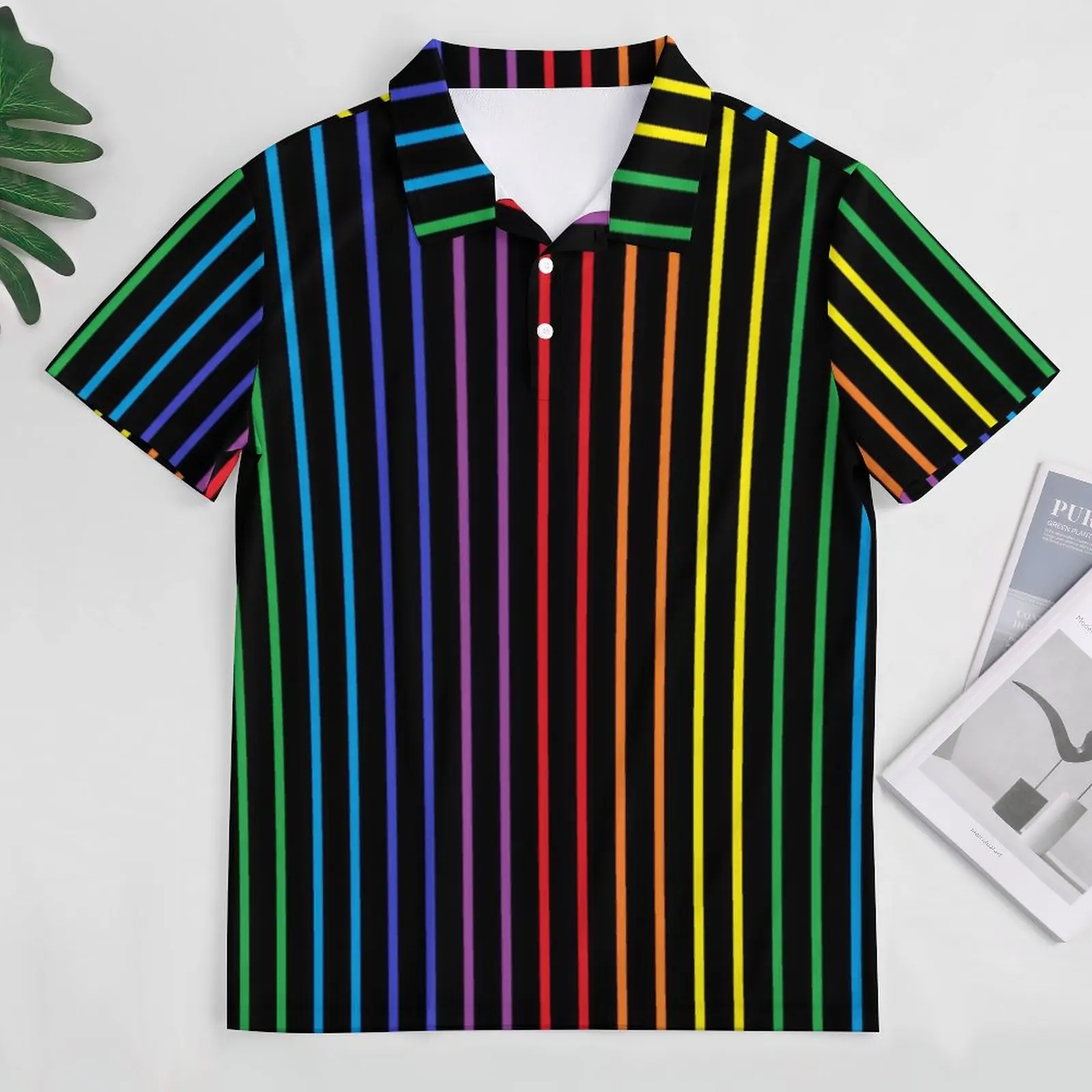 Vertical Rainbow Polo Shirt Red Blue Purple Green Stripes Casual Shirt Beach Cool T-Shirts Male Collar Custom Oversized Clothes