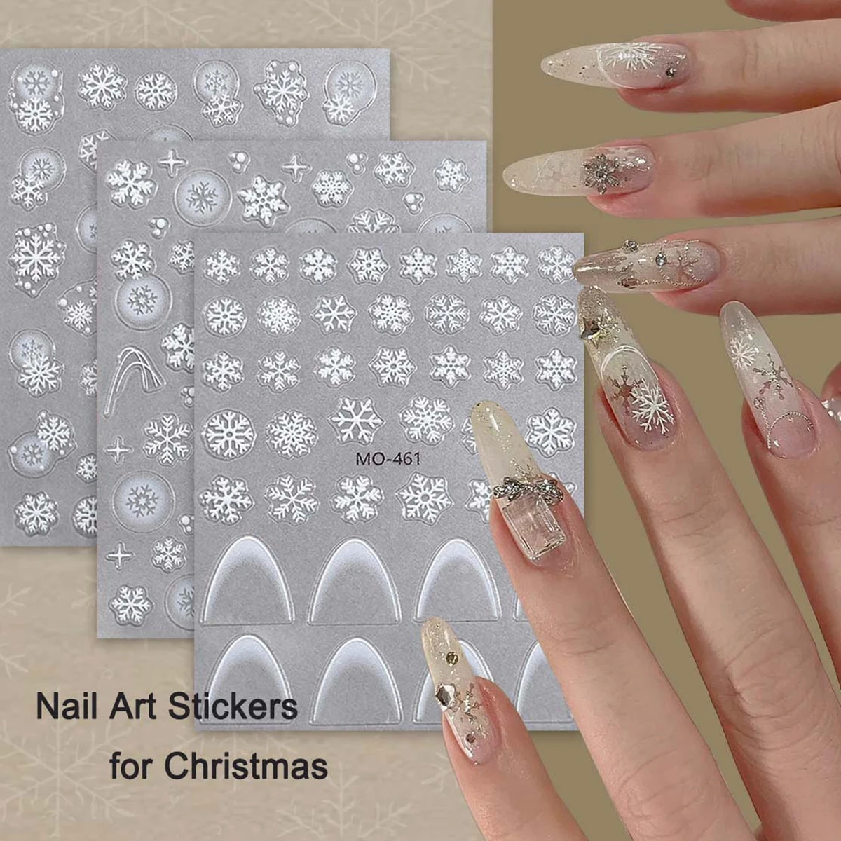 3/6 Blatt 5D Schneeflocken-Nagelkunst-Aufkleber für Weihnachten, geprägte weiße Winter-Nagelaufkleber für DIY Gel-Maniküre-Dekorationen
