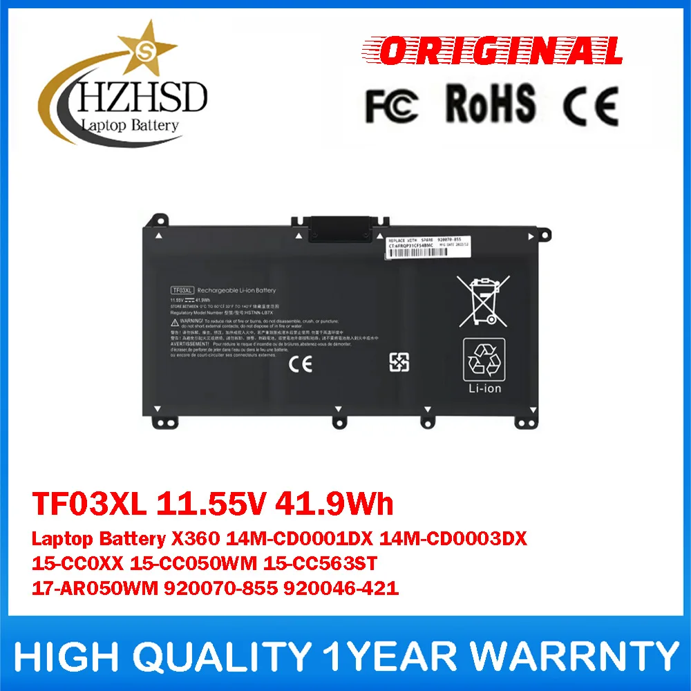 TF03XL 11.55V 41.9Wh Genuine Original Laptop Battery For HP Pavilion X360 14M-CD0001DX/-CD0003DX 15-CC0XX 15-CC050WM 15-CC563ST