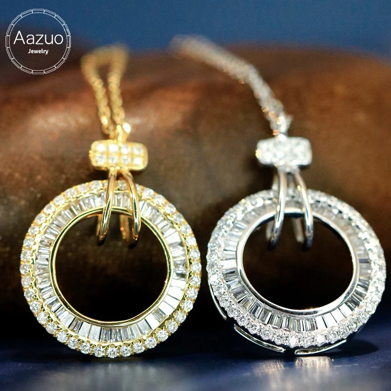 Aazuo Real 18K Solid White Gold Yellow Gold Natrual Diamonds 0.38ct Round Necklace For Women Perfect for Special Occasions 45CM