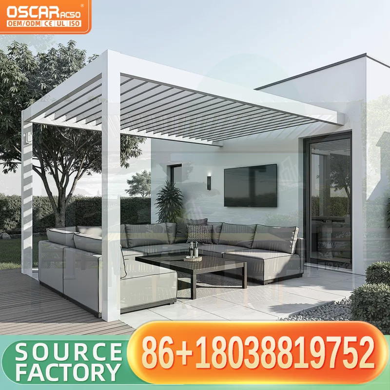 Outdoor Aluminum Pergola with Louvers 3x3 3x4 4x3 4x4 4x5 4x6 6x3 6x4 6x5 6x6m Easily Assembled Windproof Waterproof Garden Pati