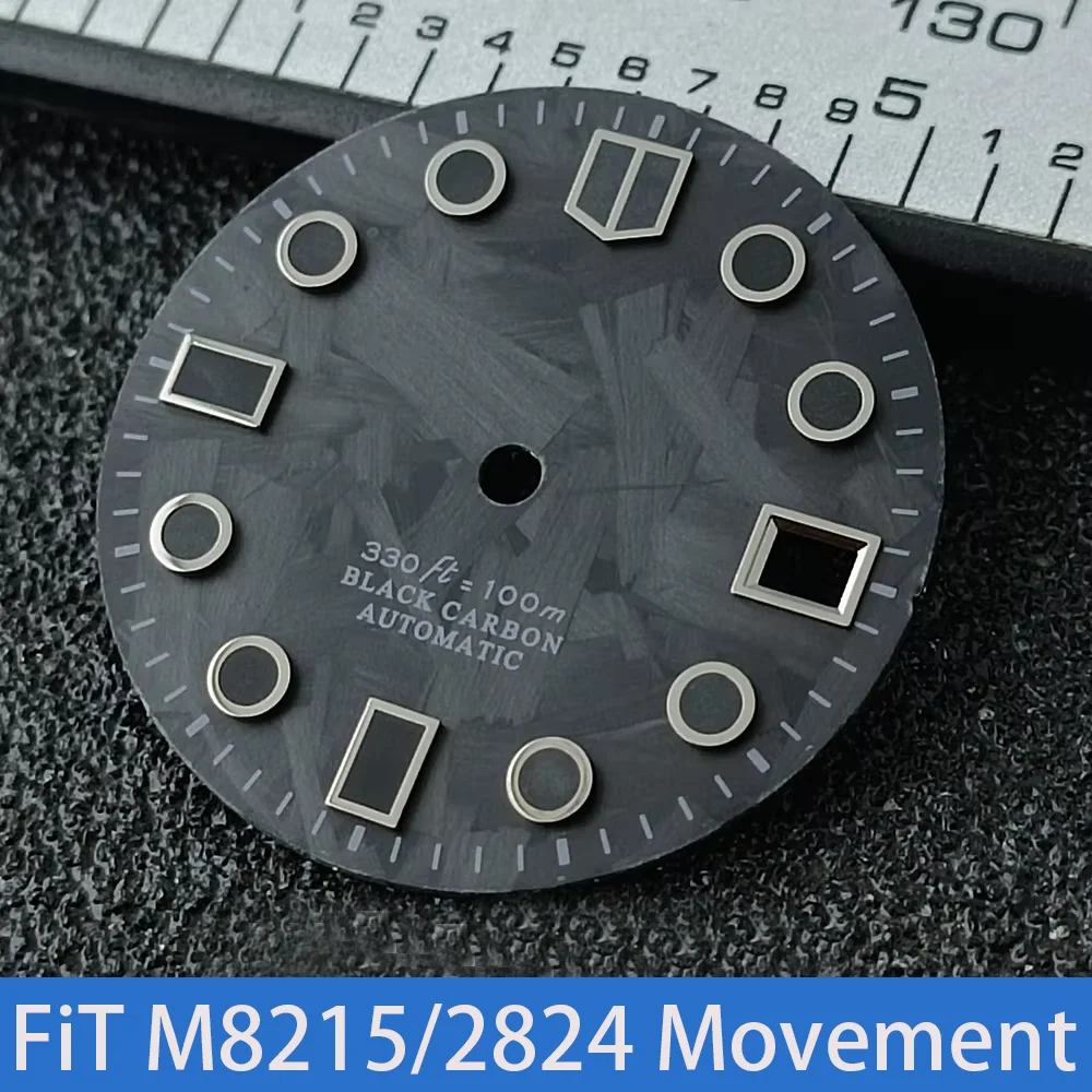 28.5mm Black Carbon Fiber Dial C3 Luminous Single Calendar Fit NH35 M8215 E2824 Movement Men’s Watch Accessories