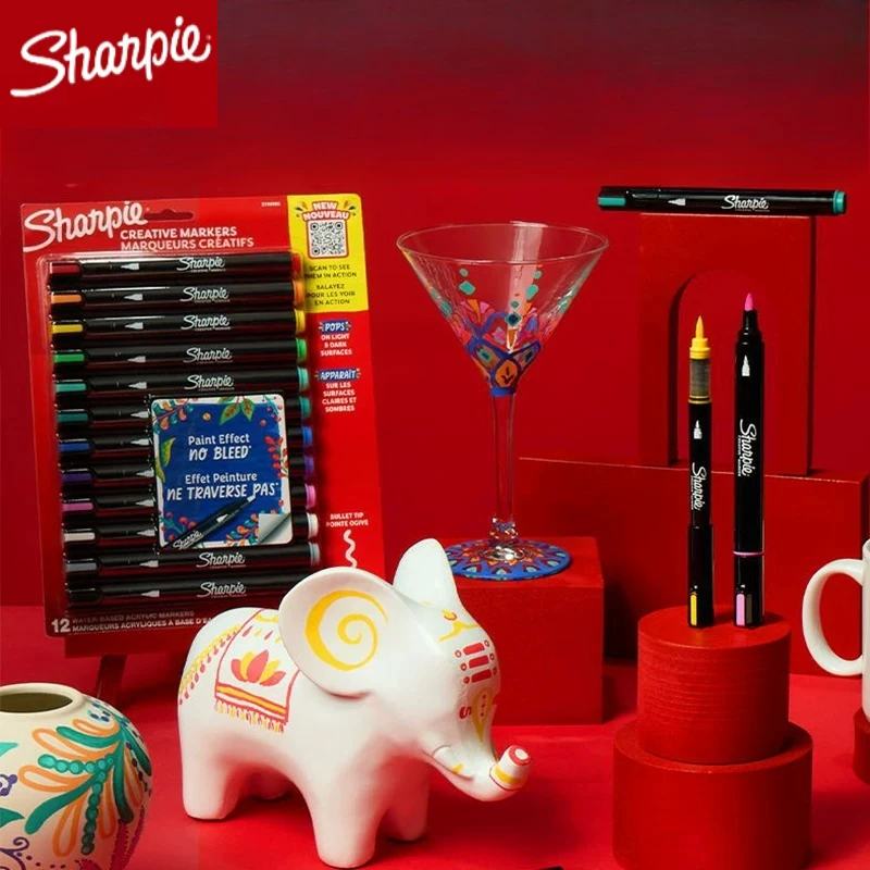 Sharpie Creative Markers, 2/5pcs Water-Based Acrylic Pen Arts & Crafts Works on Paper, Metal, Wood, Ceramic, Glass, Rock, Canvas