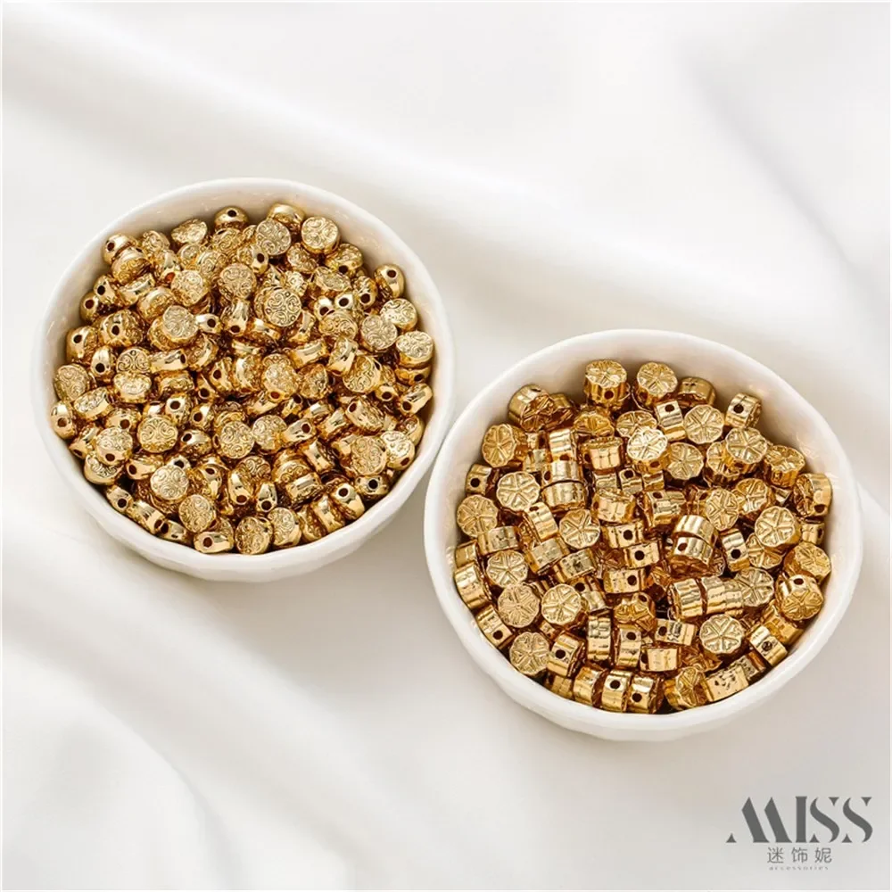 14K Gold-plated Bead DIY Accessory, Heart-shaped Flower Round Cake Bead Bracelet, Handmade Jewelry Material