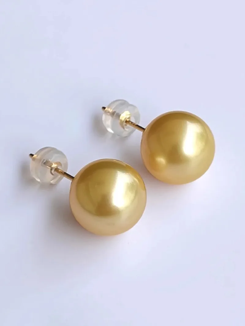 Charming 12-13mm Gold Cultured Sea Pearl Earrings for Women Free Shipping 925 Sterling Silver Jewelry Stud Earrings Dropshipping