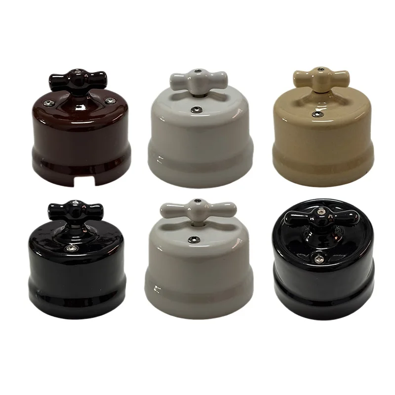 

Vintage Ceramic Rotary Knob Light Switch & 16A Wall Socket, Surface Mount Outlet Plug Set for Retro Home Decor, Homestay & Hote