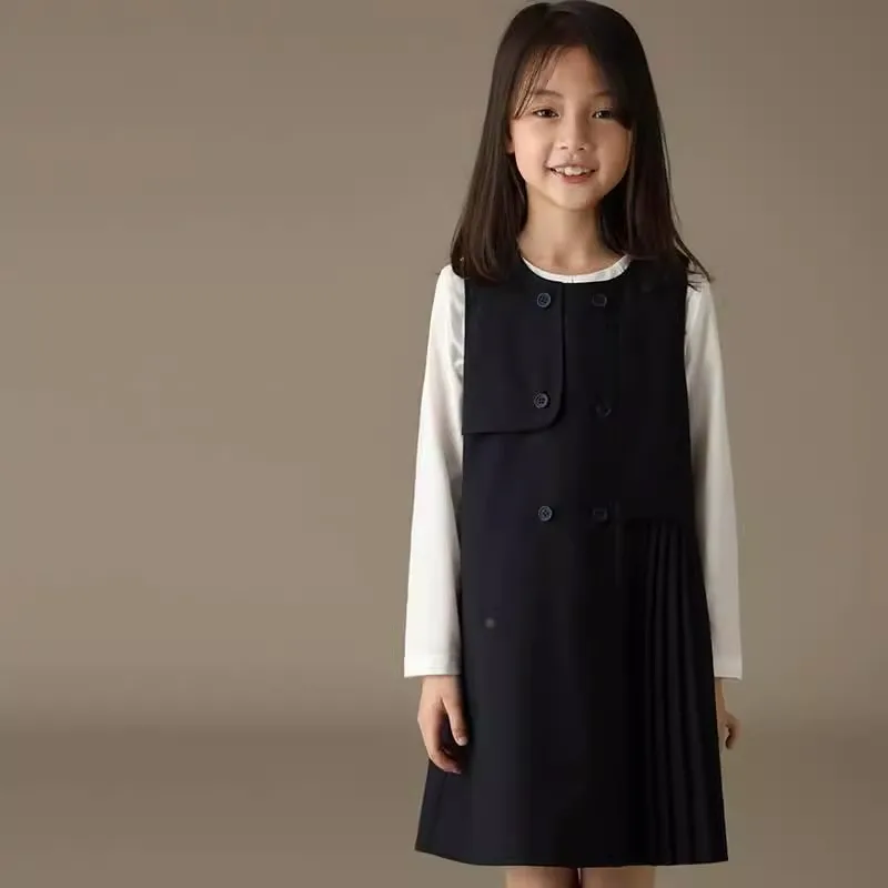 

All-match Tank Skirt Girls' Dress 2024 New Children's Preppy Style Spring and Autumn Vest Skirt Pleated Skirt Gown