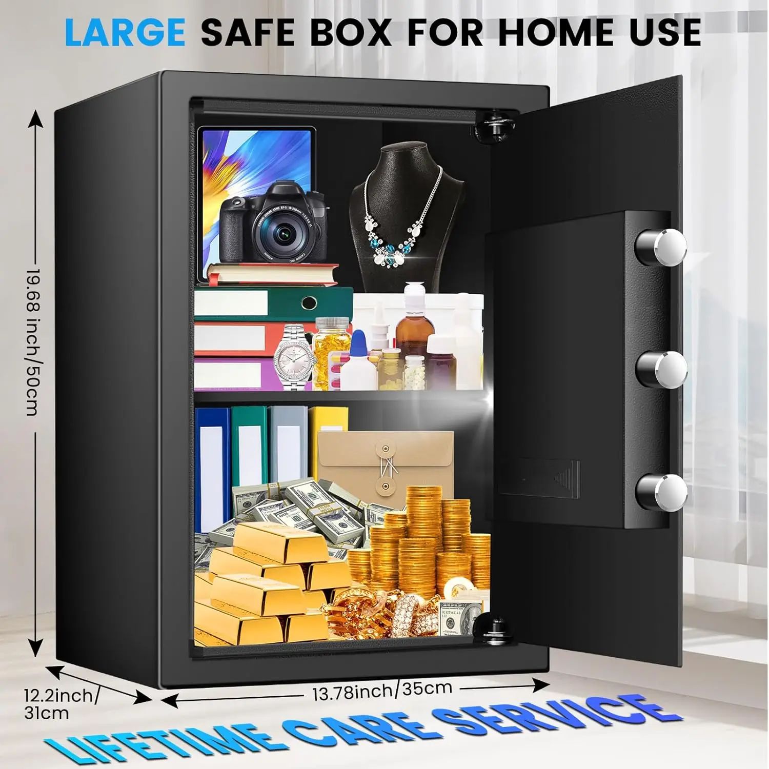 3.2 Cuft Safe Box, Home Safes Water and Fireproof, Security Digital Safes Box with Electronic Keypad Spare Key, Smart Alert, Mut