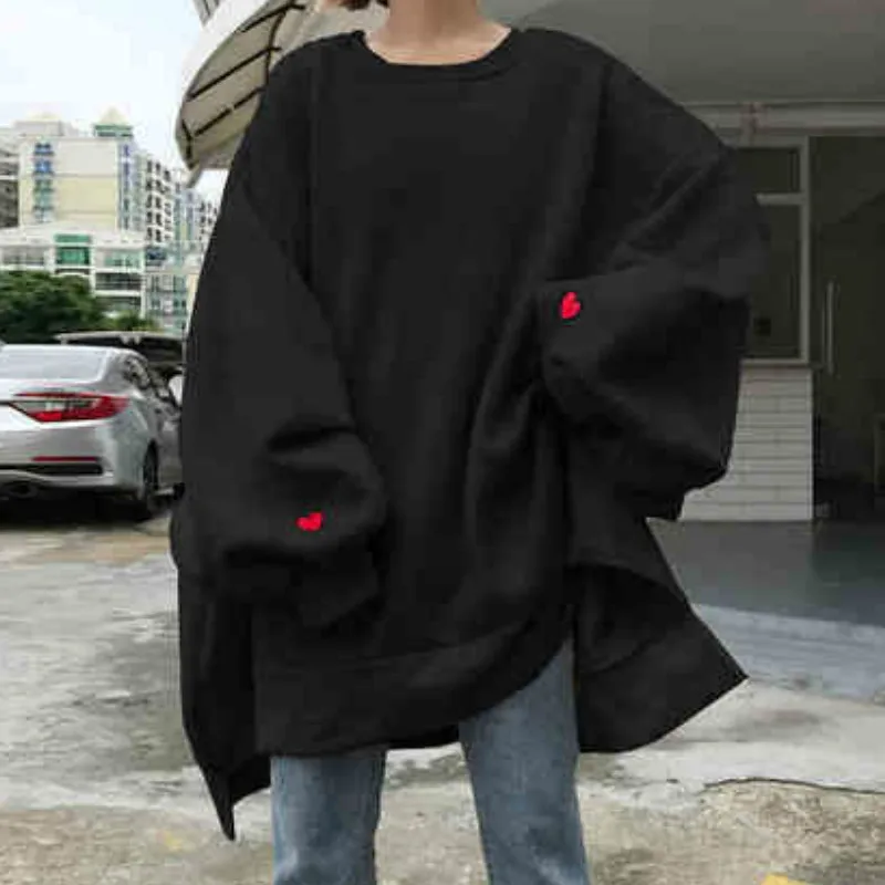 Oversized Women Sweatshirts 2024 Khaki Tops Fall Heart Print Pullover White Hoodie Long Sleeve Streetwear Drop Shipping 5XL4XL