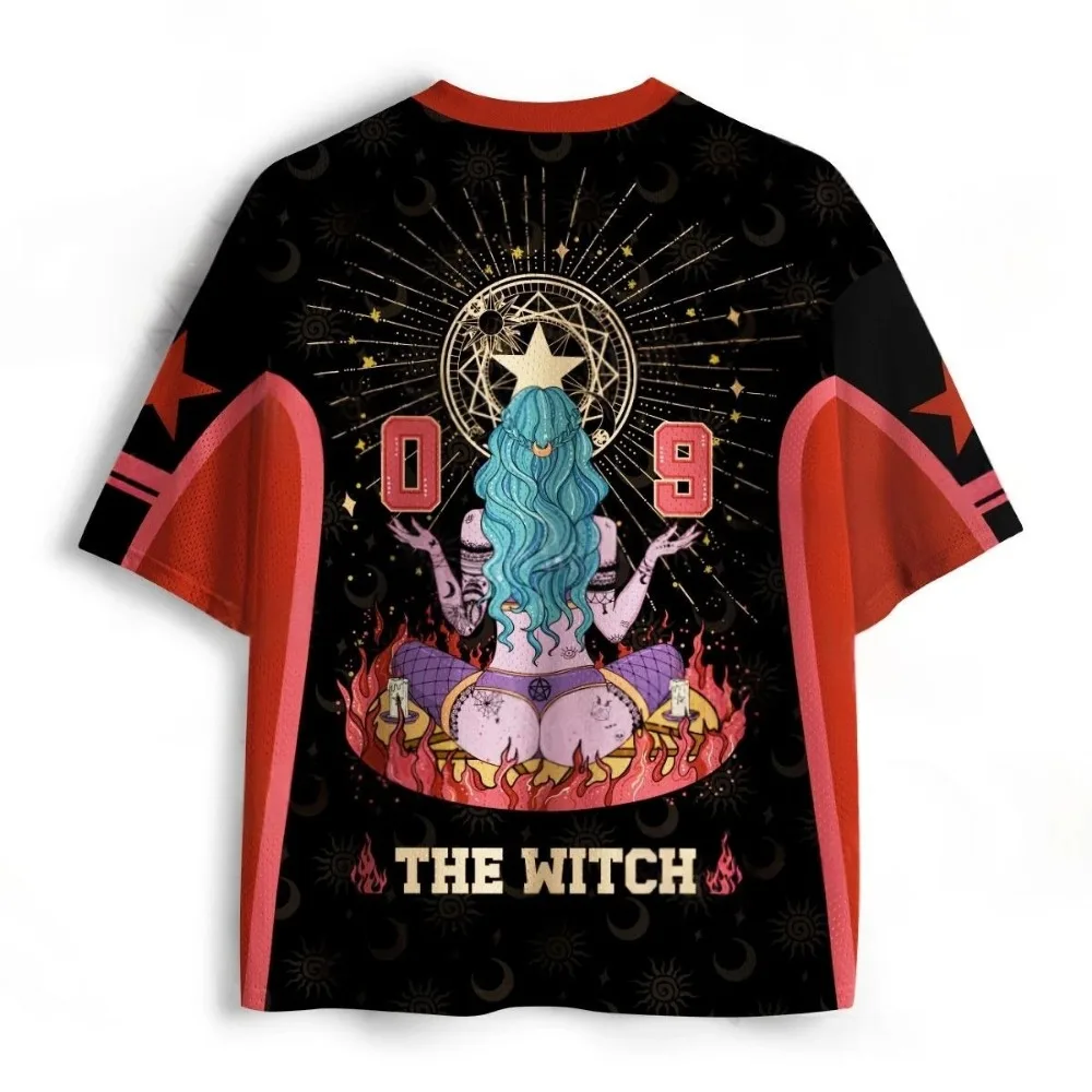 Occult Witch Graphic 3D Printed Men's Women V-neck T-Shirt Retro Harajuku Casual Quick-Dry Sport Y2K Style Parent-Child Clothing view 2