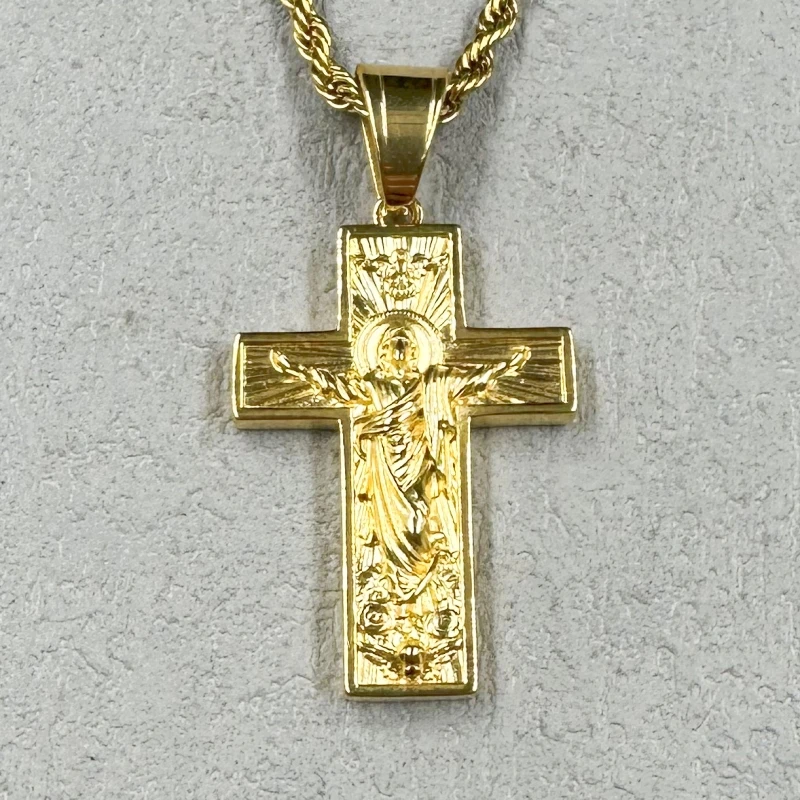 Religious Christian God Cross Crucifix Pendant Necklace for Men Women Gold color Jesus Wholesale Jewelry Gift