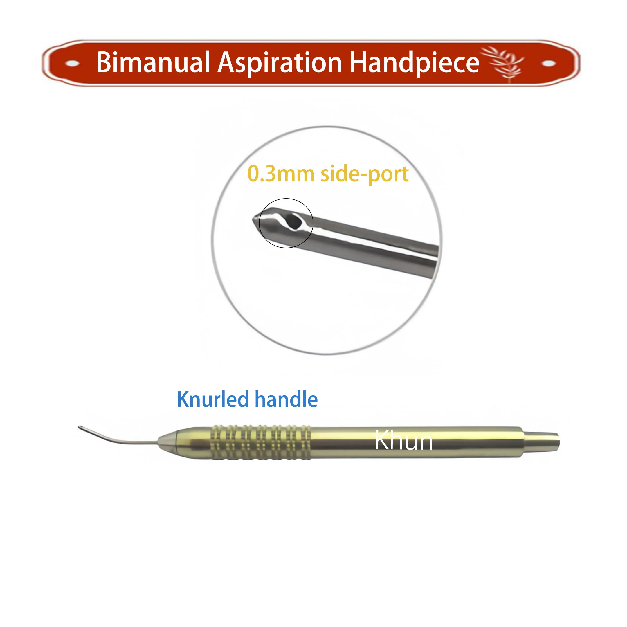 Bimanual Aspiration Handpiece Knurled Handle 0.3mm Port Titanium Alloy Ophthalmic Surgical Instruments