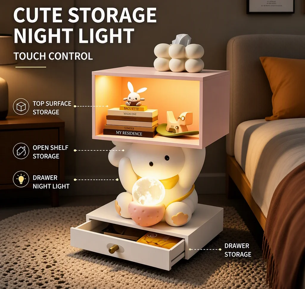 Cute rabbit-themed bedside tables for bedrooms, storage for children's rooms and living rooms, and lights for home decoration