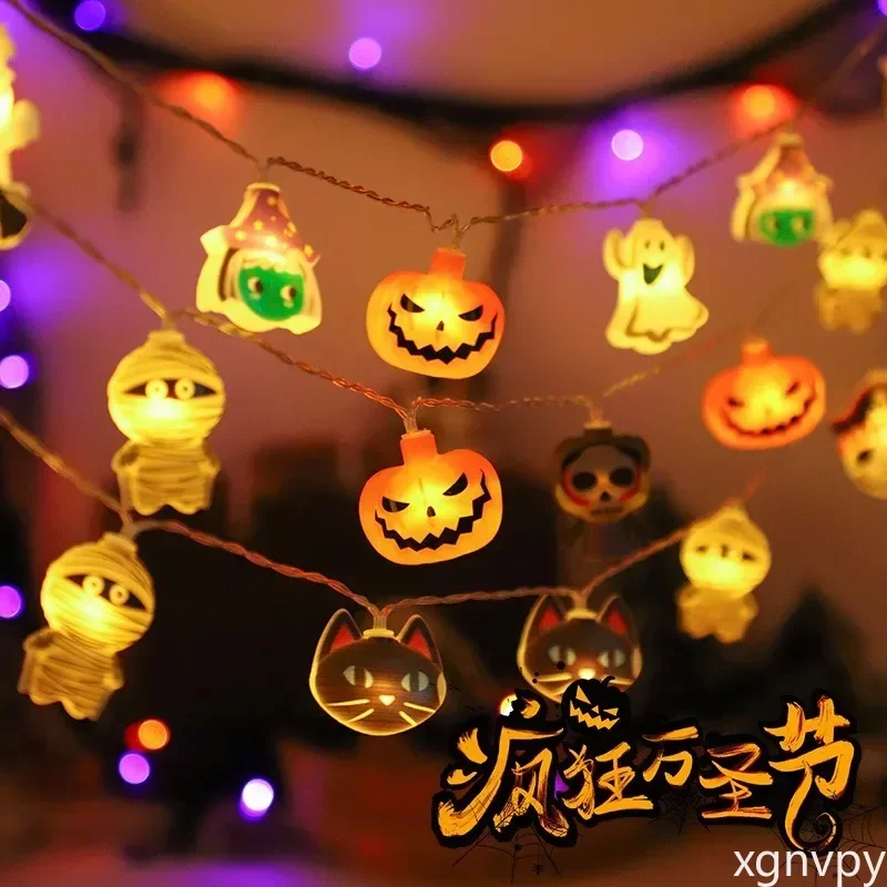 xgnvpy Halloween Party LED String Lights Pumpkin Ghost Spider Web Hanging Lamp Home Indoor Outdoor Decoration Props 2024