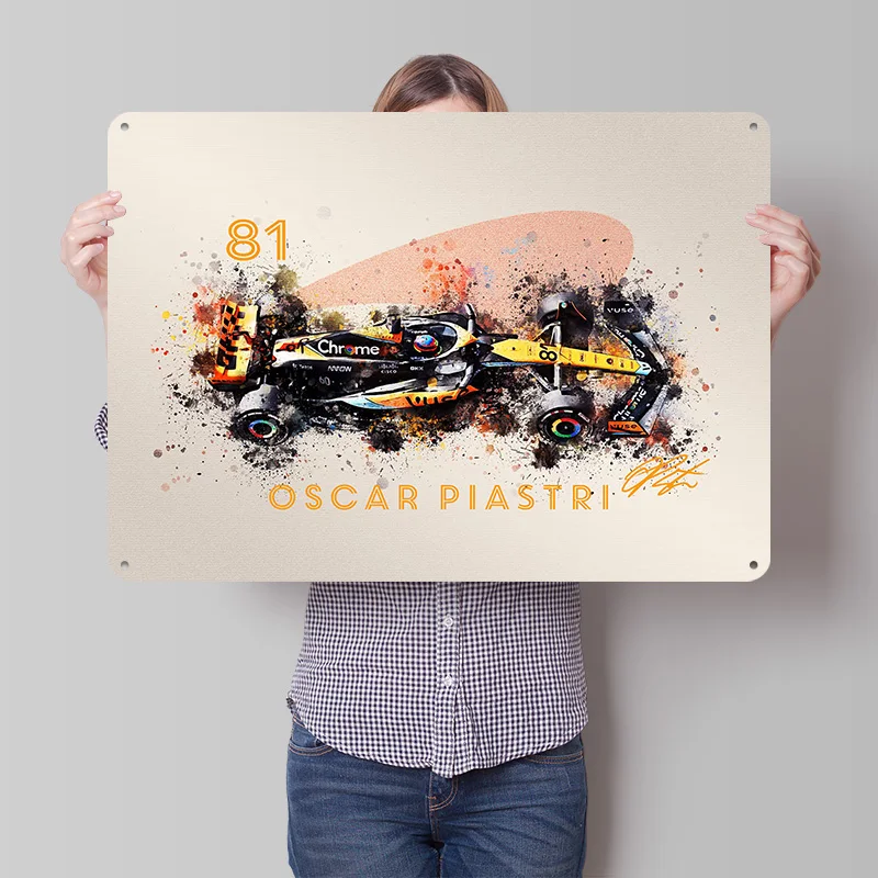 Oscar PIASTRI Car 2023 3D Texture Metal Poster Customized Wall Art Tin Sign Gift for Mancave Garage Accessories Decor Room Home