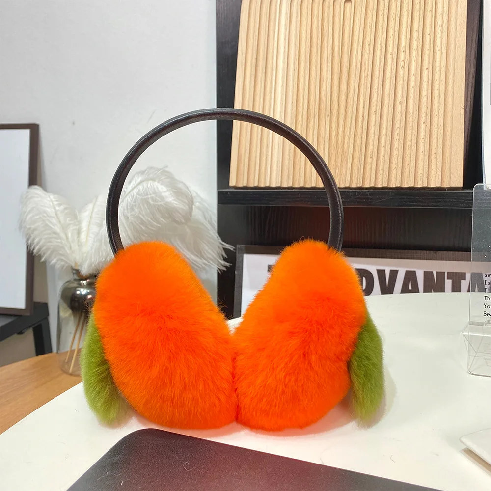 Natural 100% Rex Rabbit Fur Earmuff Women\'s Autumn and Winter Warm Earmuffs Ear Cover Ear Warmer  Ear Muffs Winter Ear Warmers