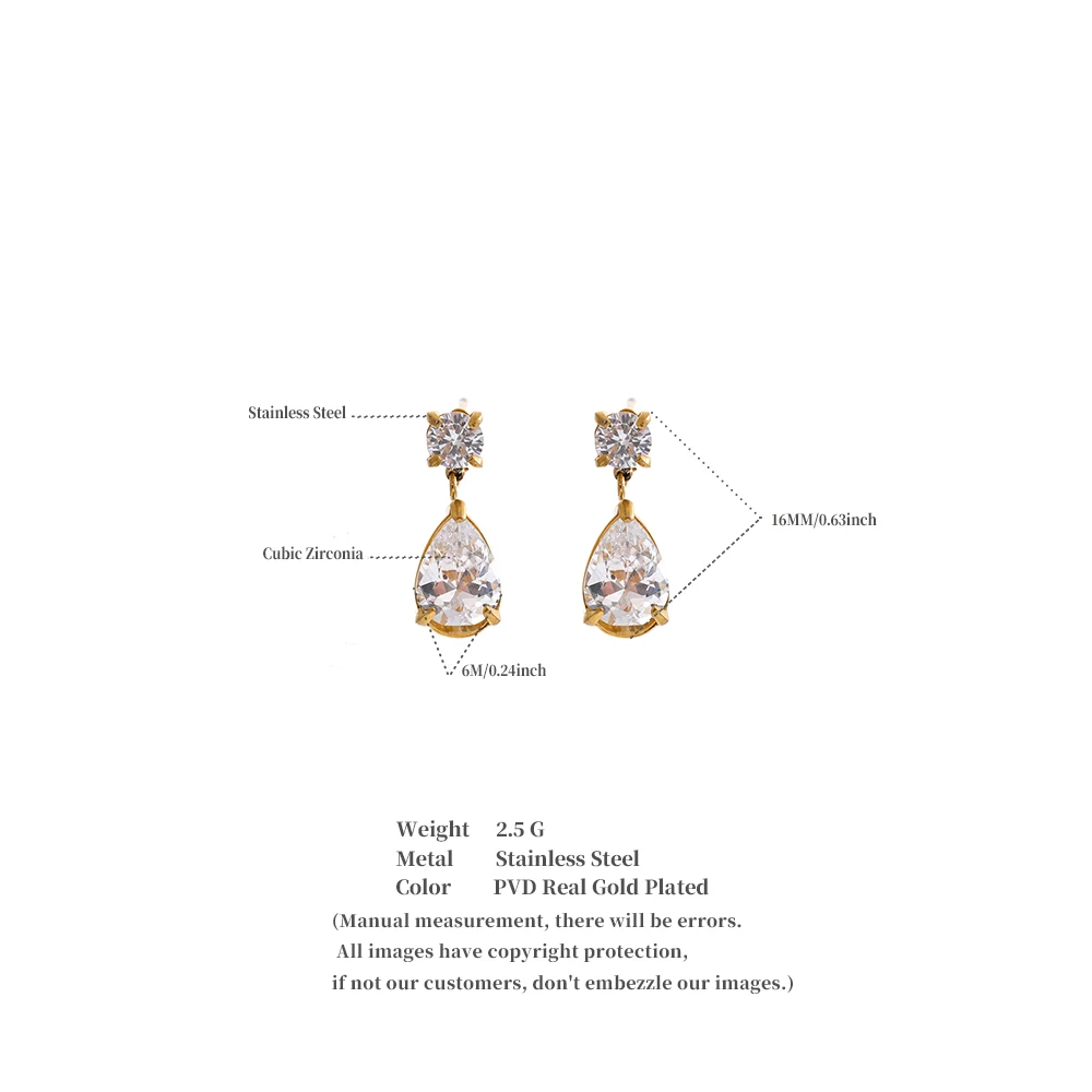 Yhpup Bling glänzende AAA-Kubikzirkonia-Wassertropfen-Ohrringe, täglich, klassisch, hochwertiger Edelstahl, modischer Premium-Schmuck, Geschenk – Detail 5