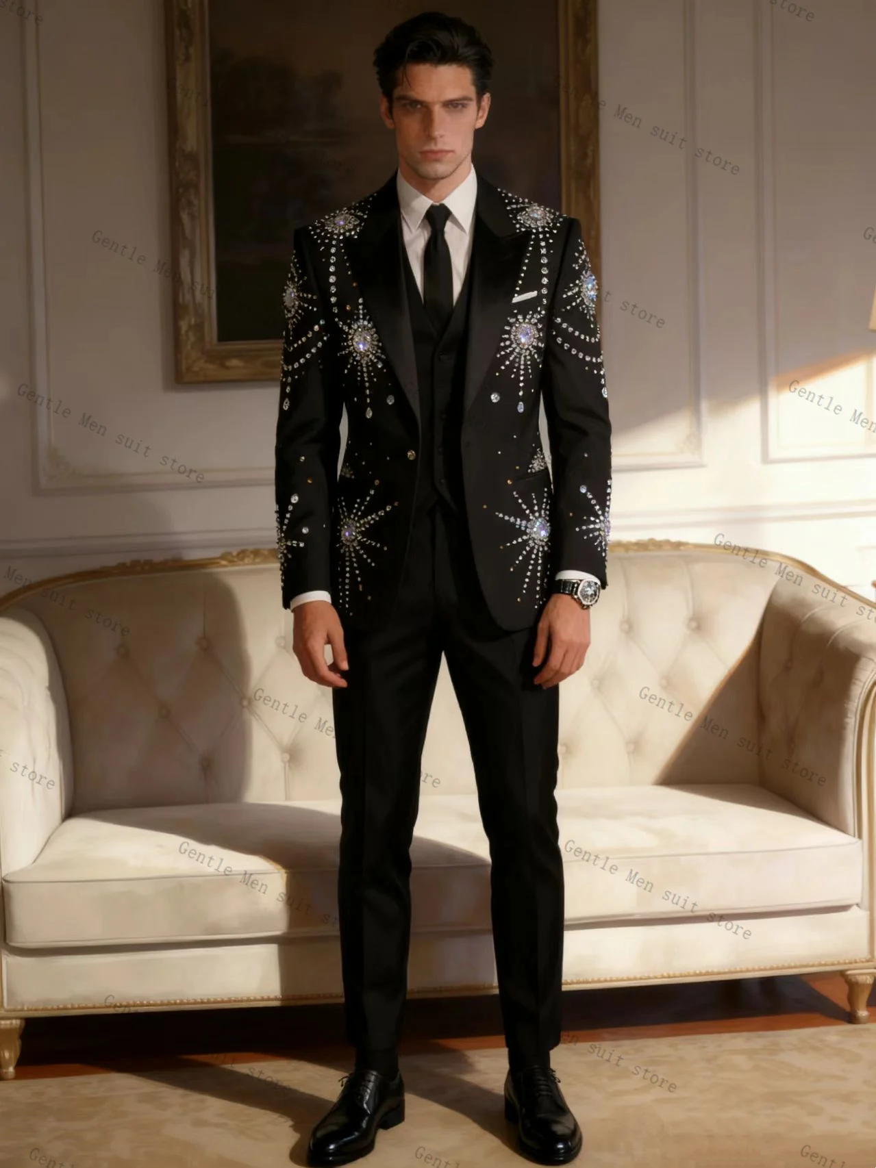 

Black Men Suit Set 2 Piece Blazer+Pants Trousers Groom Wedding Tuxedo Cotton Formal Office Business Jacket Coat Customized