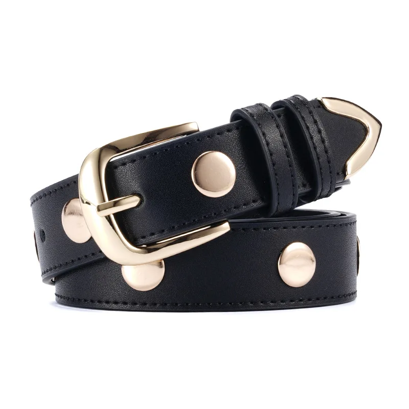 New style women's belt, genuine leather high quality rivet pin buckle cowhide belt
