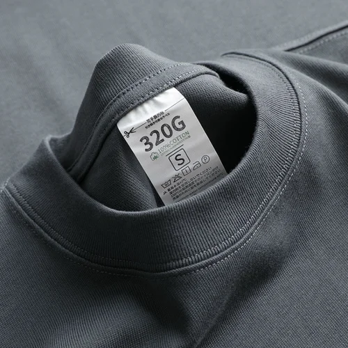 Camiseta de manga corta para hombre y mujer, camisa básica de algodón puro pesado de 320g, Cuello pequeño americano, talla grande