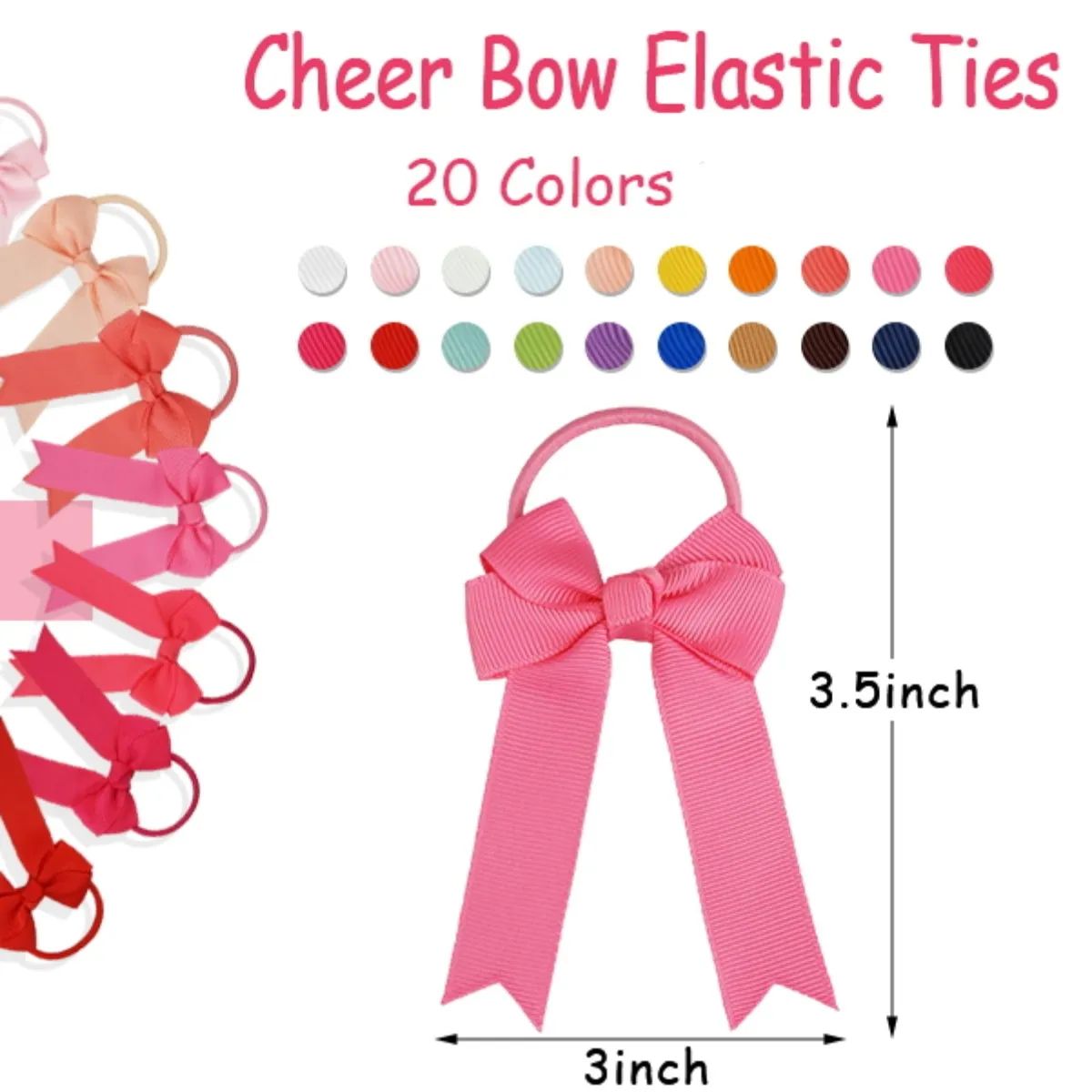 20Pcs 3.5 Inch Cheer Bows For Girls Ponytail Holder Cheerleading Bows Elastic Hair Ties Bands For Baby Girls Kids Childre