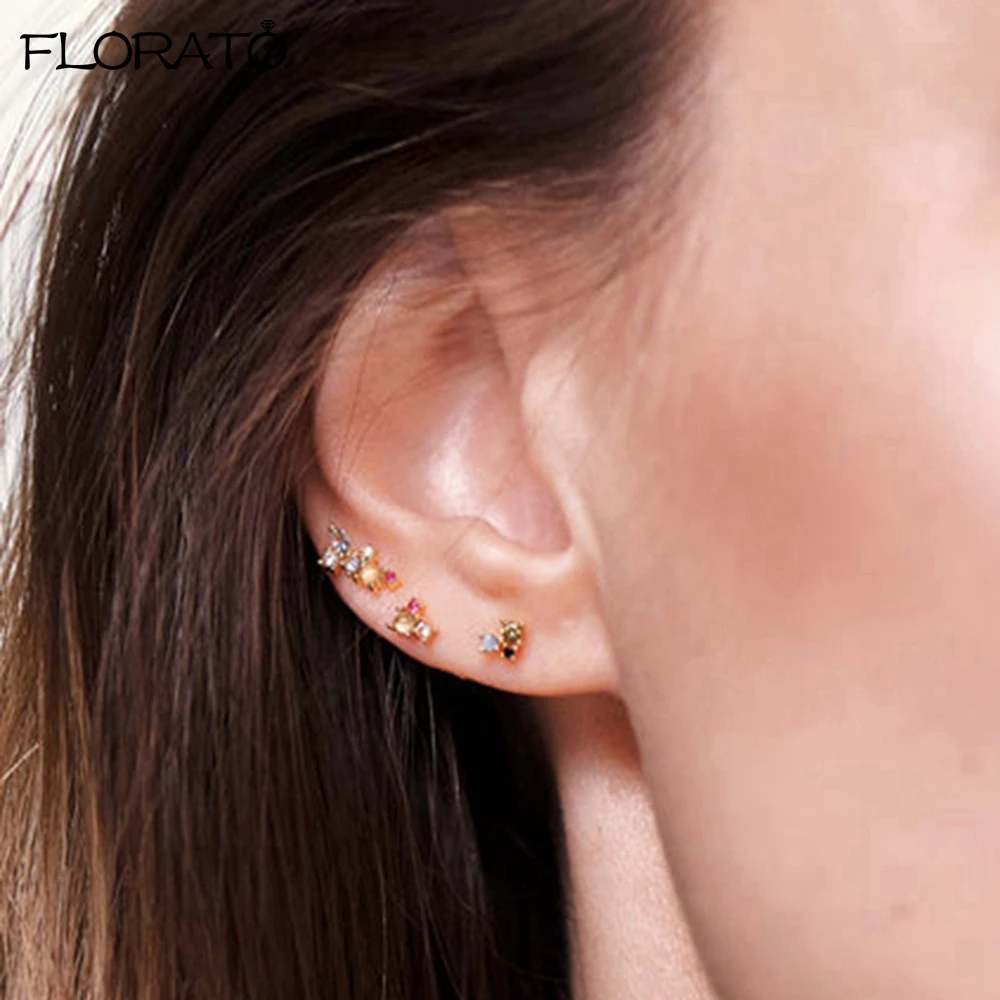 Pendientes de plata esterlina 925 para mujer, aretes de cristal de colores, joyería Simple y exquisita, regalos populares de cumpleaños