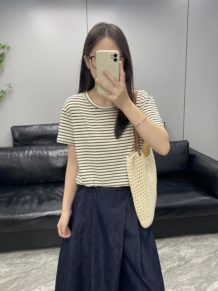 

Женская трикотажная футболка Red Label Series Max Material Classic с полосками, круглым вырезом, свободного кроя, универсальная, повседневная, комфортная