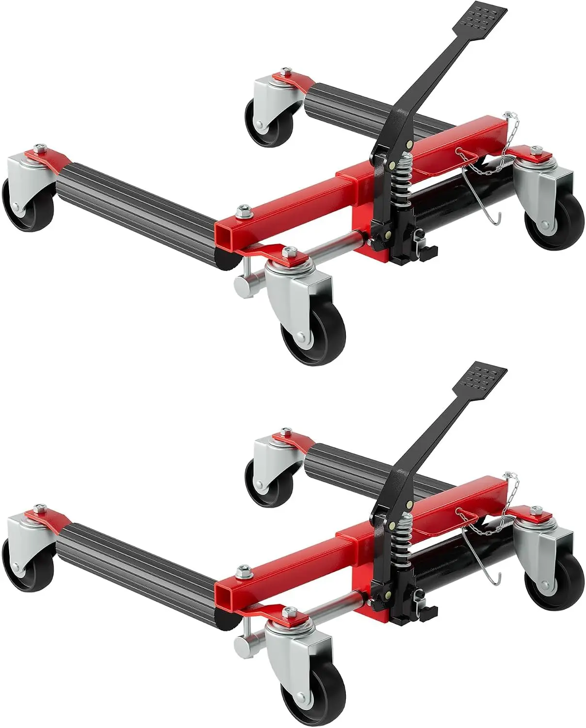 Hobbylane Lot de 2 chariots à roues hydrauliques pour voitures, capacité 1360 kg, positionnement rapide avec pédale, crics avec roues rotatives pour v