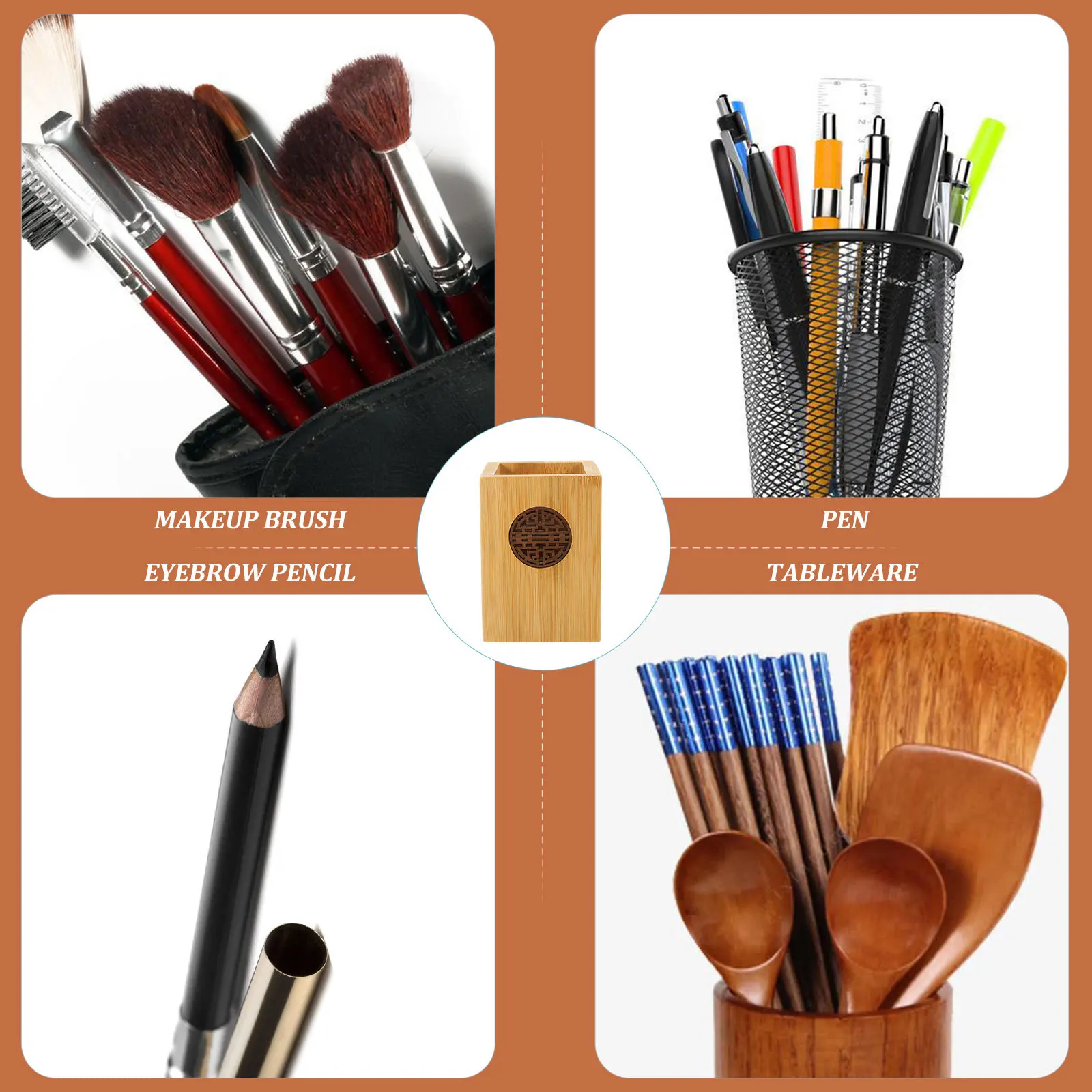 

Bamboo Pen Holder Chinese Style Hollow Design Desktop Storage Box Large Capacity Multi-Purpose Pen Organizer Office Supplies