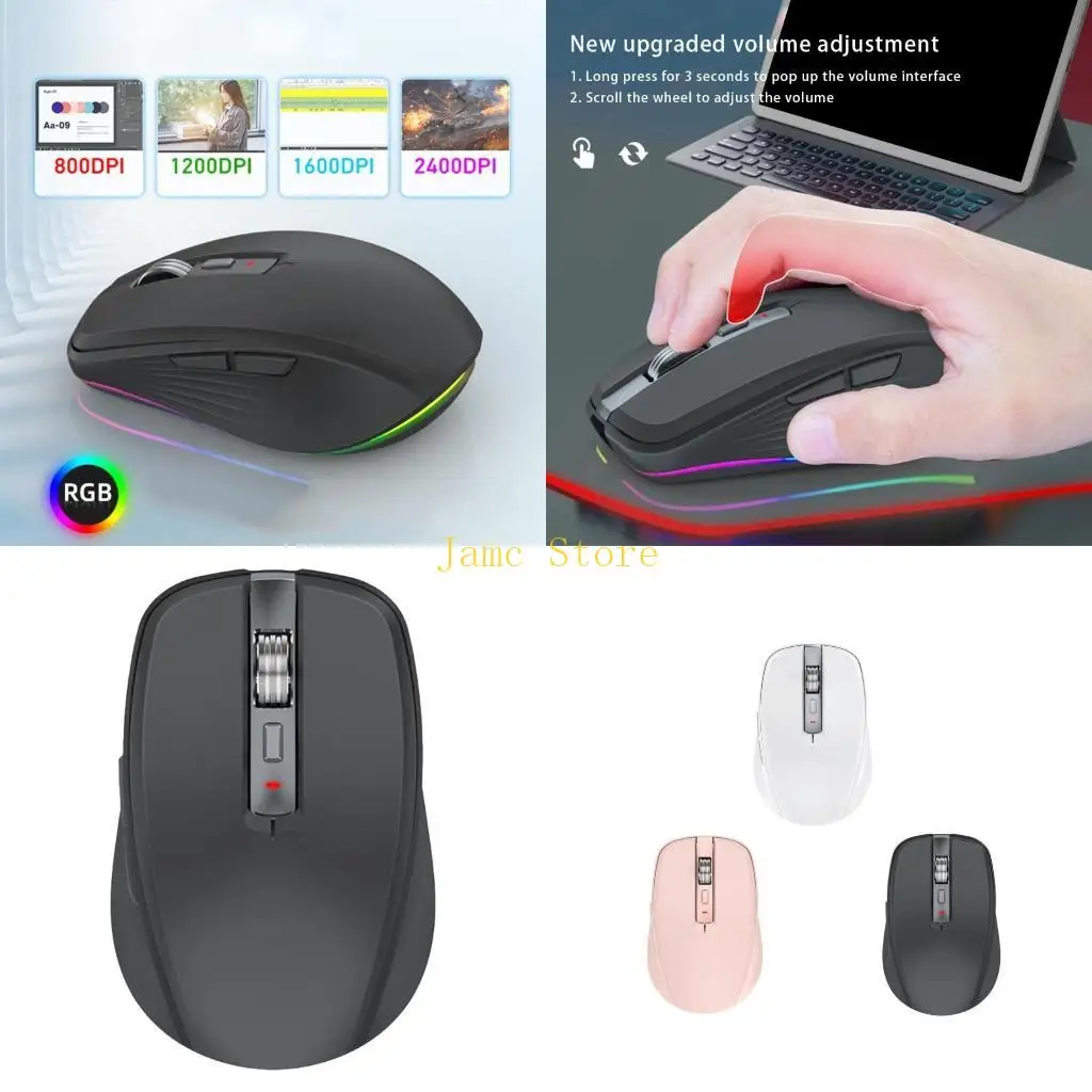LX0B Portable Creative Wireless BT5.1+ 2.4G USB Dual-mode Mouse Optical Mice 2400dpi Ergonomic Cordless Mouse for Laptop