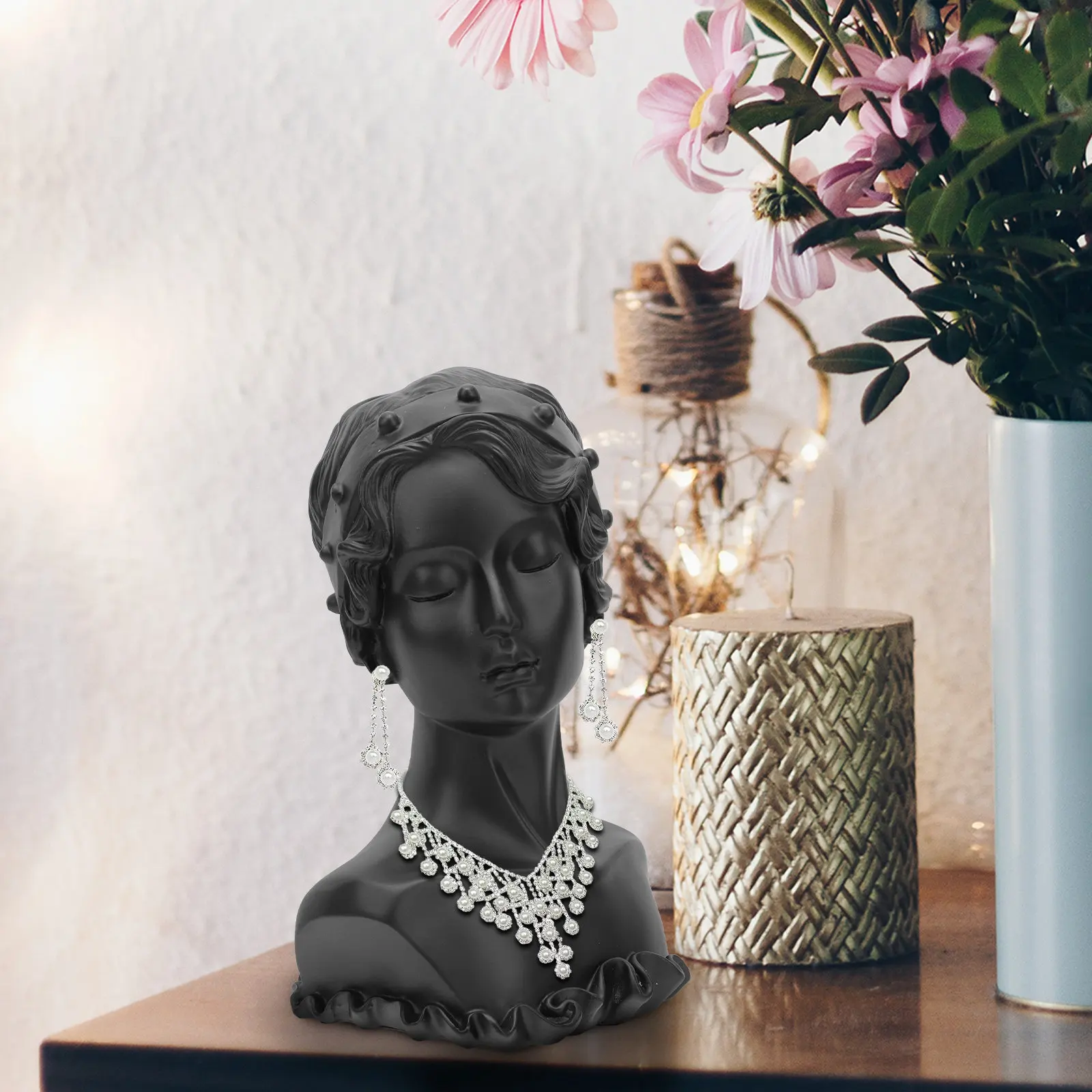 

1Pcs Elegant Jewelry Stand Resin Figure Bust Display Rack for Necklaces Earrings Organizing Decor Home Office Retail Display