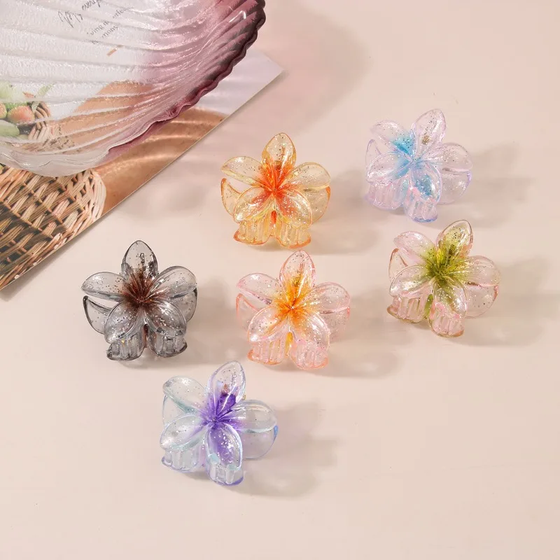 4cm Transparent Gradient Color Egg Flower Hair Claw Women Acrylic Crab Clamp Korean Floral Shark Hairpin Bohemia Hair Jewelry