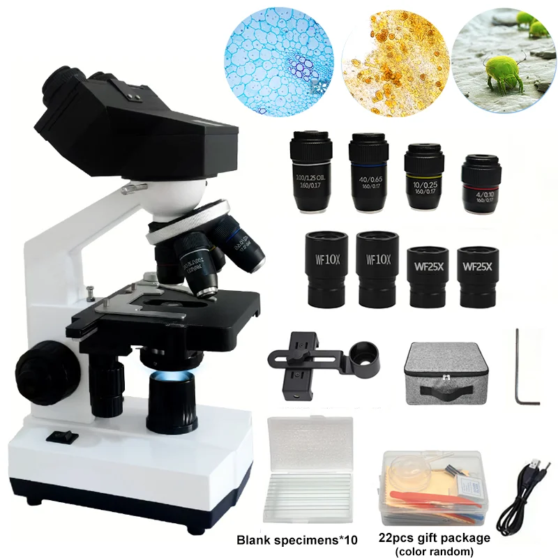 Bio Optical Compound Binocular Microscope, 40x-2500x Coarse&Fine Focuse, Suitable for School Education, Laboratory Research