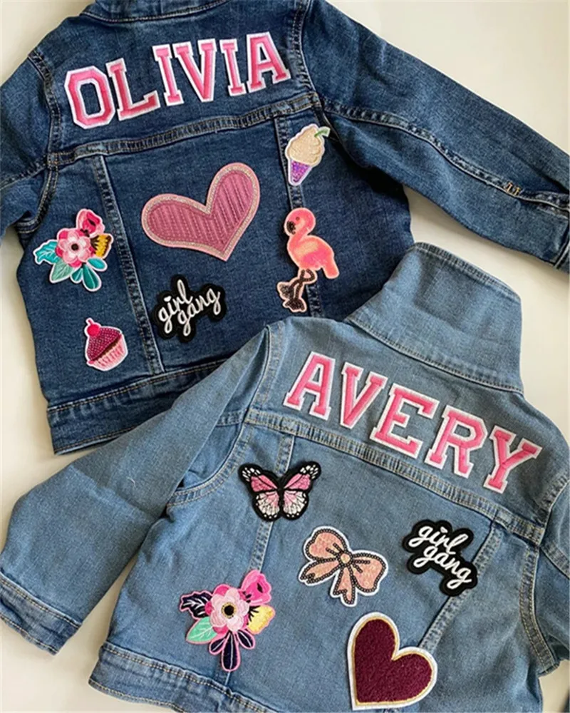 Girls Pink Letter Patch Jean Jacket | Name Patch Jacket | Toddler Girls Custom Jean Jacket | Personalized Patches