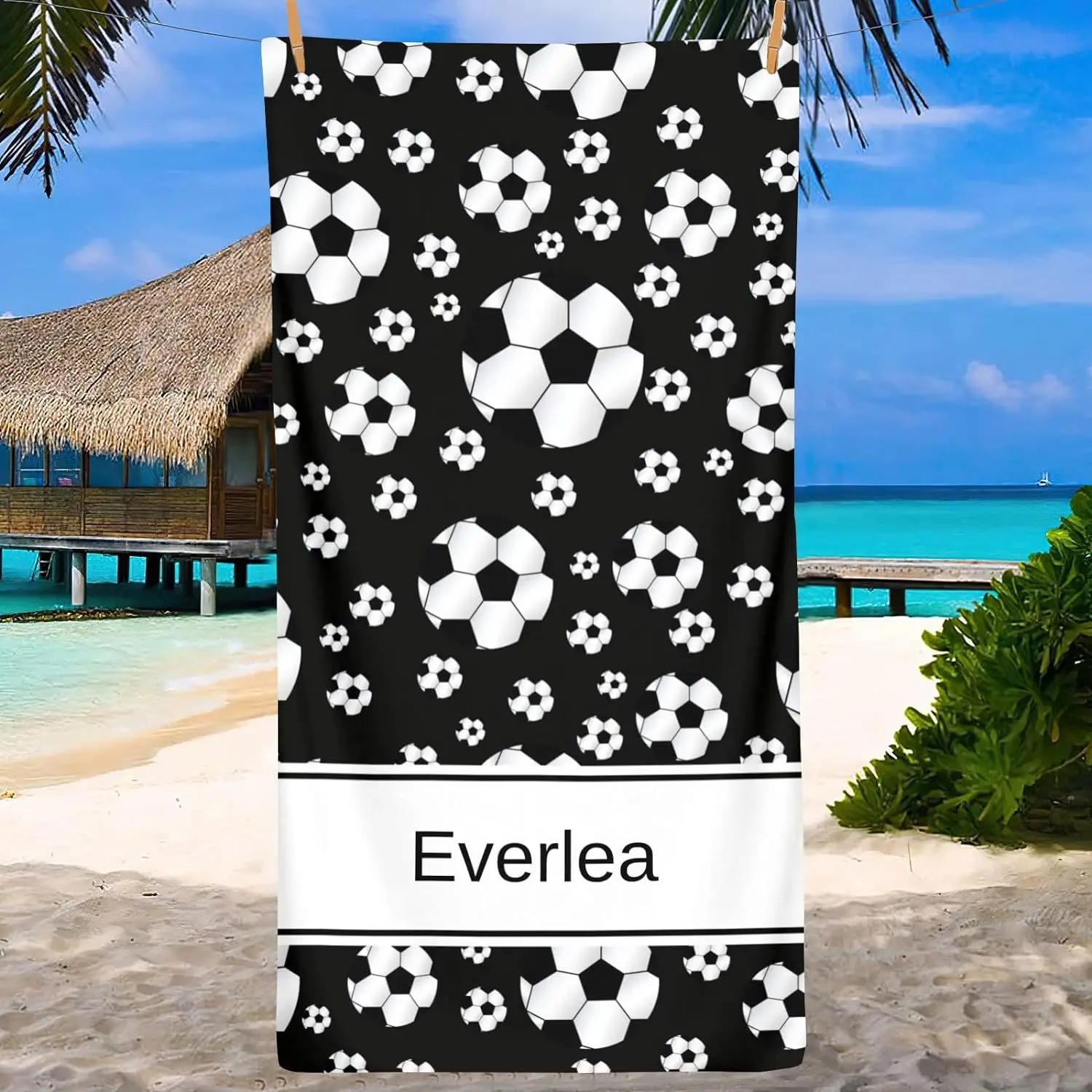 Custom Name Beach Towel for Adult Kids,Sport Theme Football Soccer Personalized Bath Towels for Travel,Swim, Beach,Gym Sports