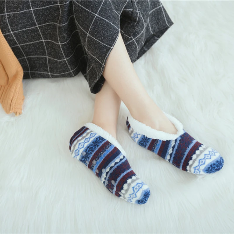 Ins Cordeiro Plush Floor Socks, Anti Slip Slippers, Grossa, Quente, Interior, Conforto, Inverno, 2 Pares