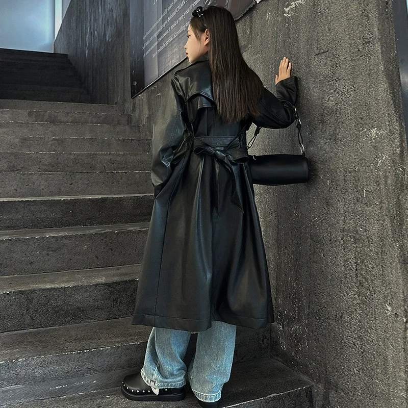 الخريف الشتاء في سن المراهقة الفتيات بولي Double مزدوجة الصدر خندق معطف الأطفال ملابس دراجة نارية ارتداء سترة جلدية 4 6 8 10 12 14 سنة #5