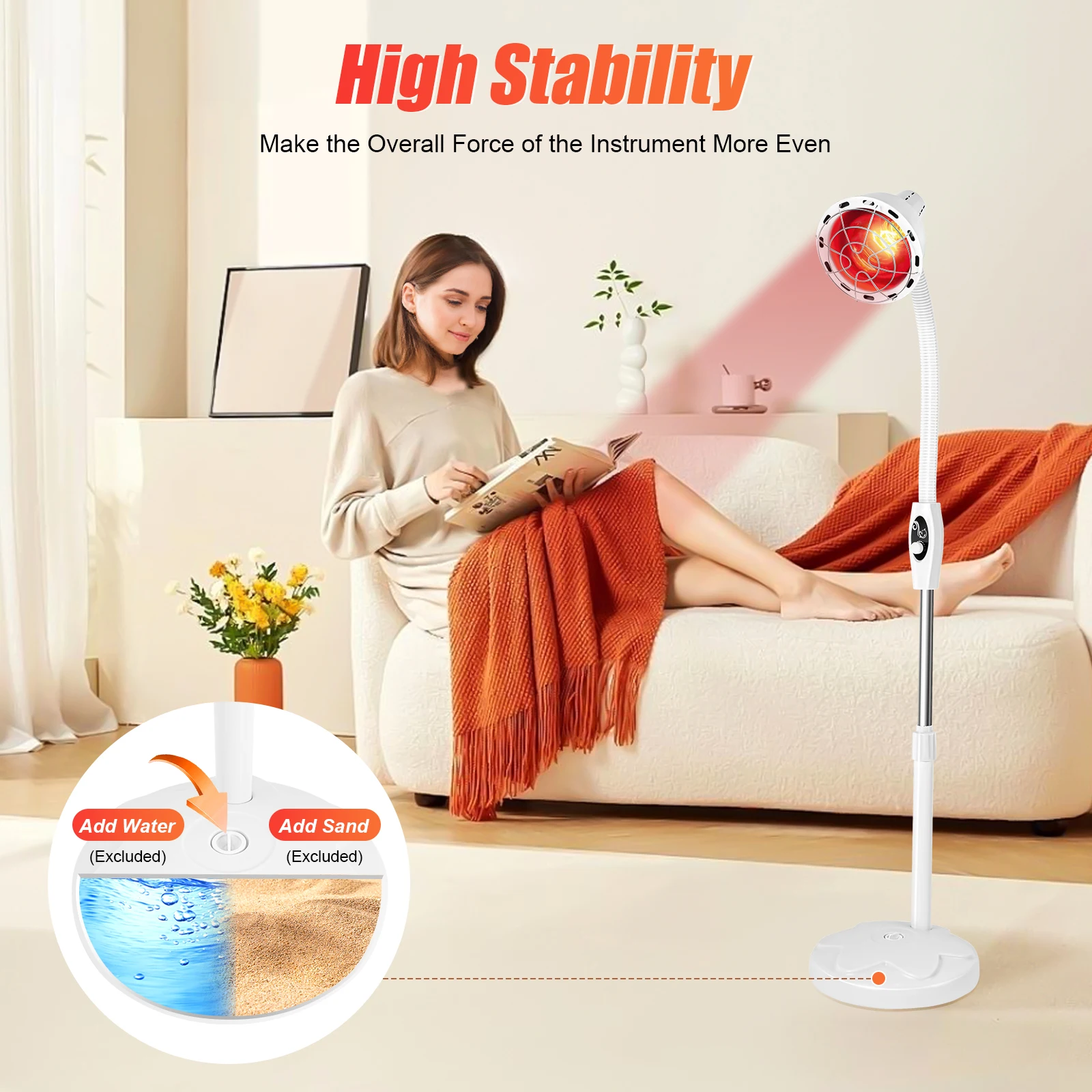 275W Adjustable Infrared Heat Lamp for Muscle&Joint Pain Relief, 360° Rotatable Infrared Baking Light, 0-115℃ Temp Control