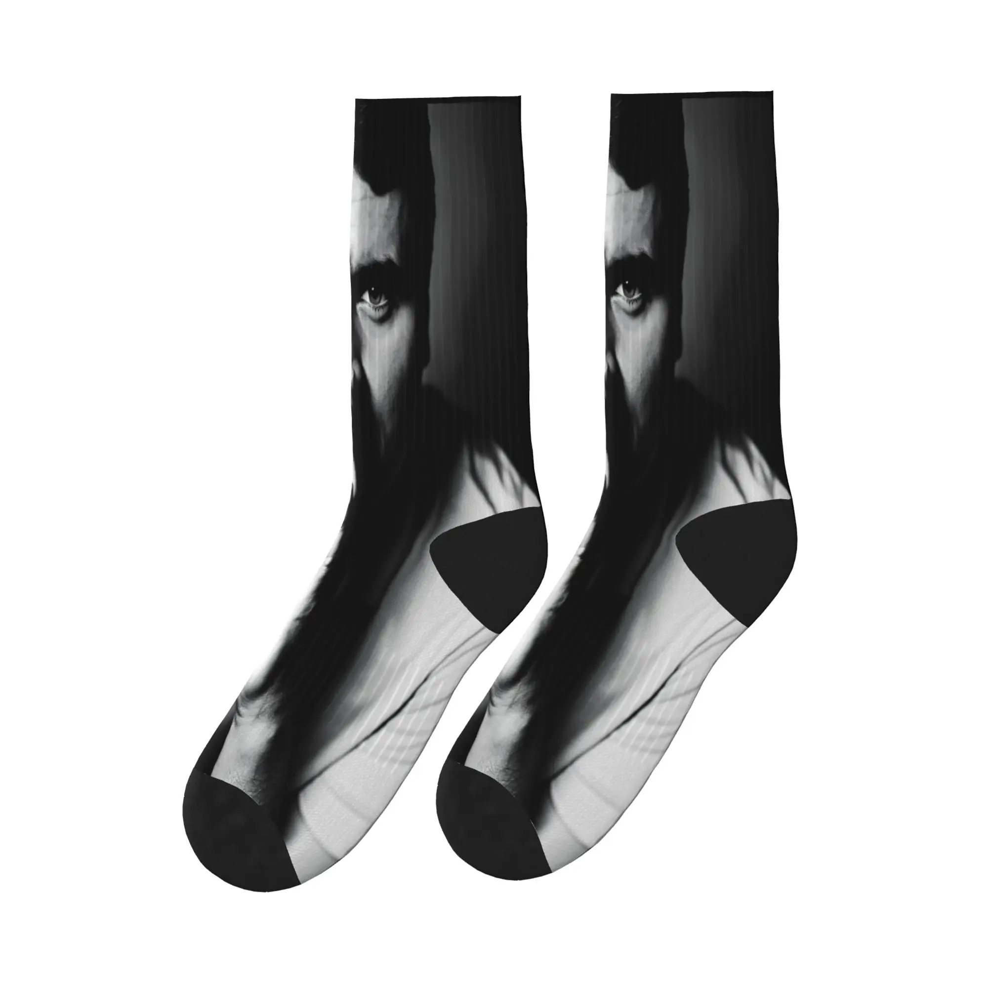 

Черно-белые носки с портретом Чарли Кирк, нескользящие чулки, мужские высококачественные спортивные носки для бега, осенние элегантные носки