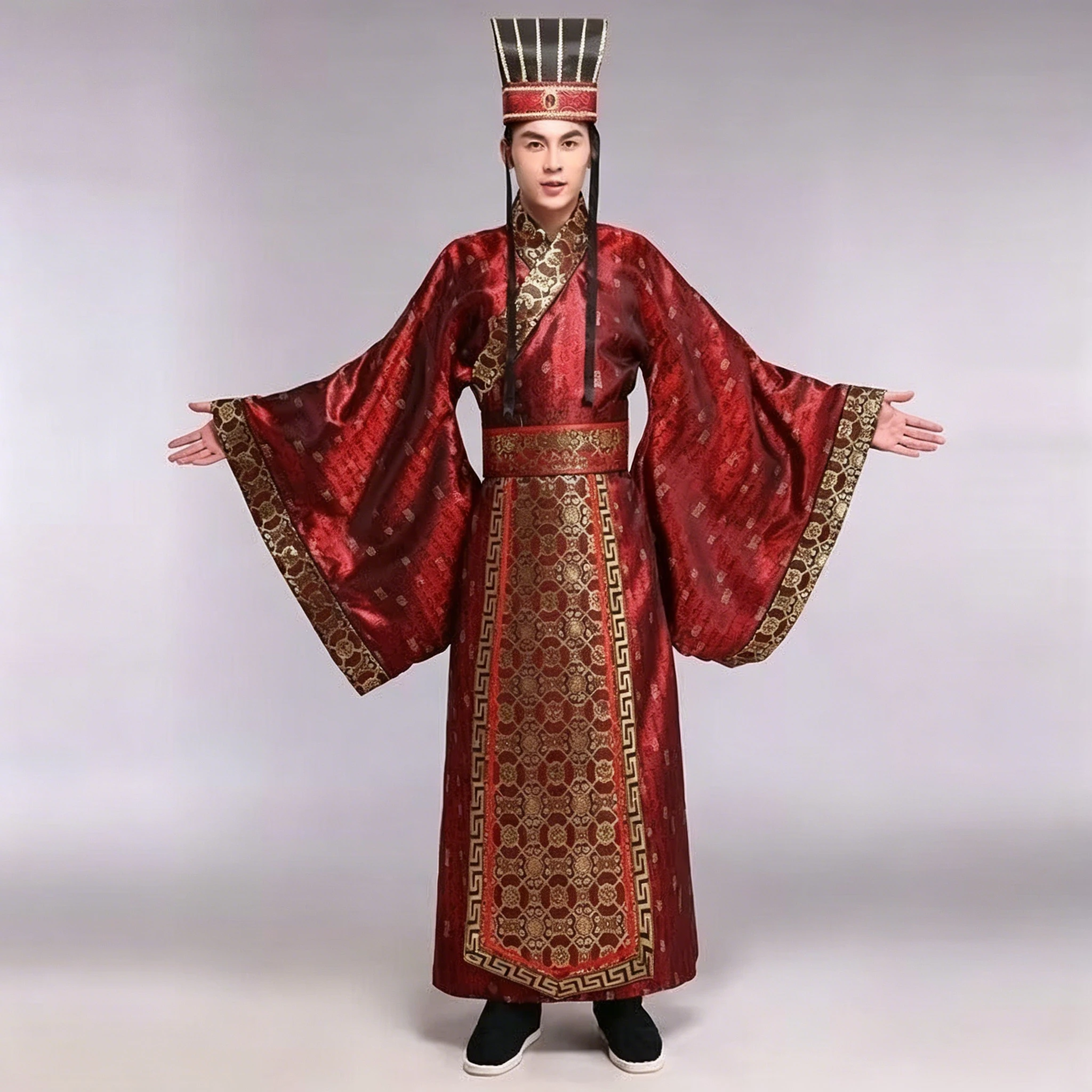 

Ancient Chinese Costume for Men, Qin Han Three Kingdoms Spring Autumn Warring States Robe, Traditional Performance Wear