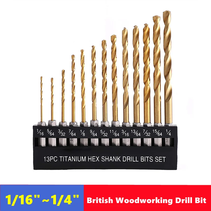 

British drill bit set 1/4 inch hexagonal shank 1/16 "-1/4", suitable for wood and plastic PVC electric tool drill bit