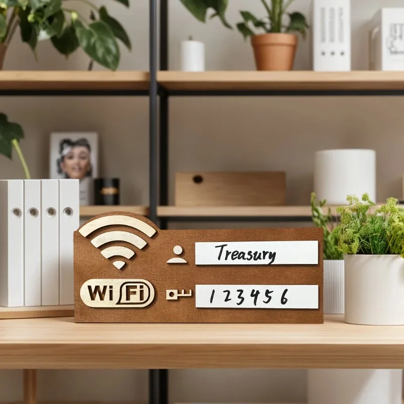 Erasable Wooden WiFi Sign Board Password Display Plaque Stylish Decor Accessory for Home Office and Airbnb Guest Rooms