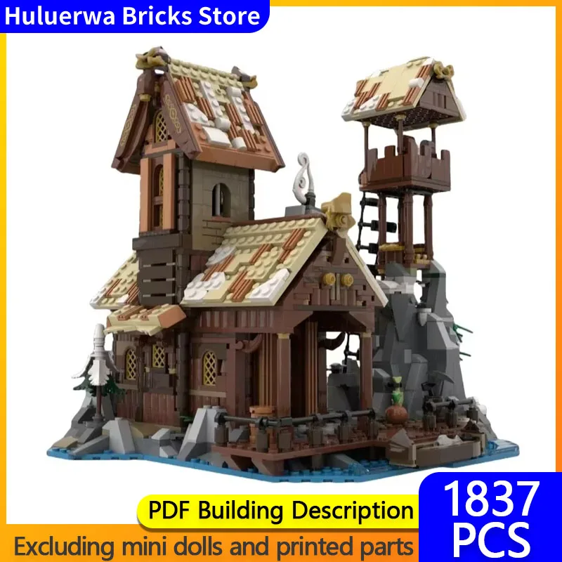 Medieval Castle Model MOC Building Bricks Ancient Viking Port House Modular Technology Gifts Holiday Assemble Children Toys Suit