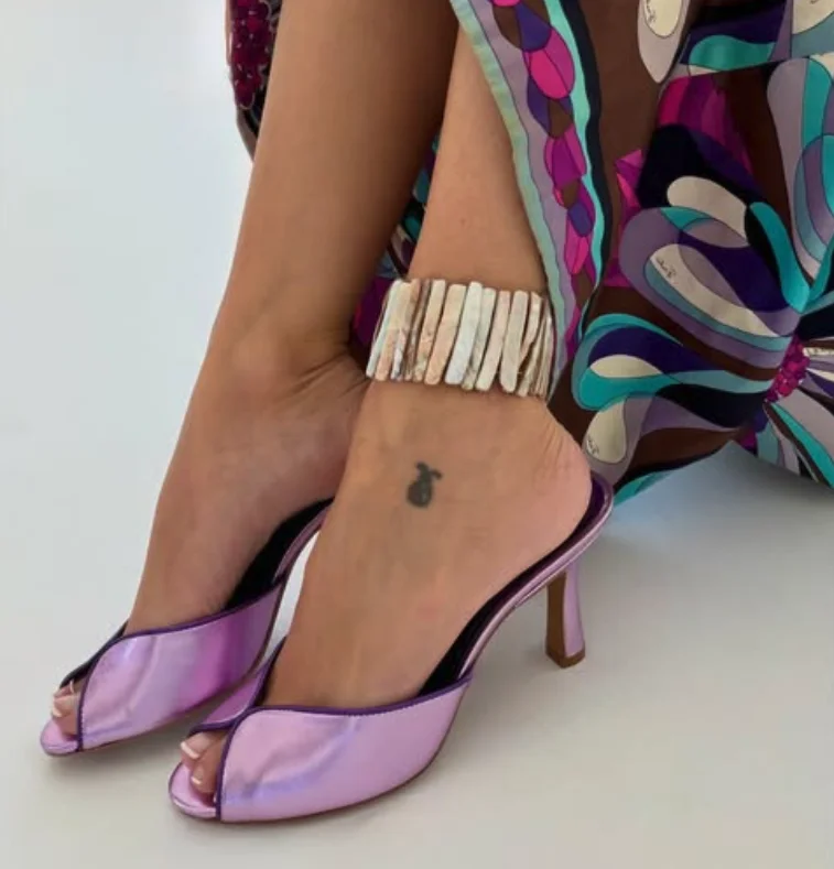2026 summer new in horse hair peep toe slippers for women black/white/purple high heels mules luxury designer causal dress shoes