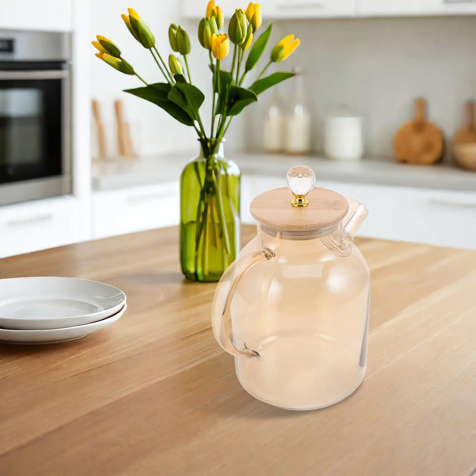 Glass Cold Water Jug 1.8L Shatter Resistant Party Pitcher Leakproof Clear Beverage Dispenser Portable Glass Juice Pitcher Iced