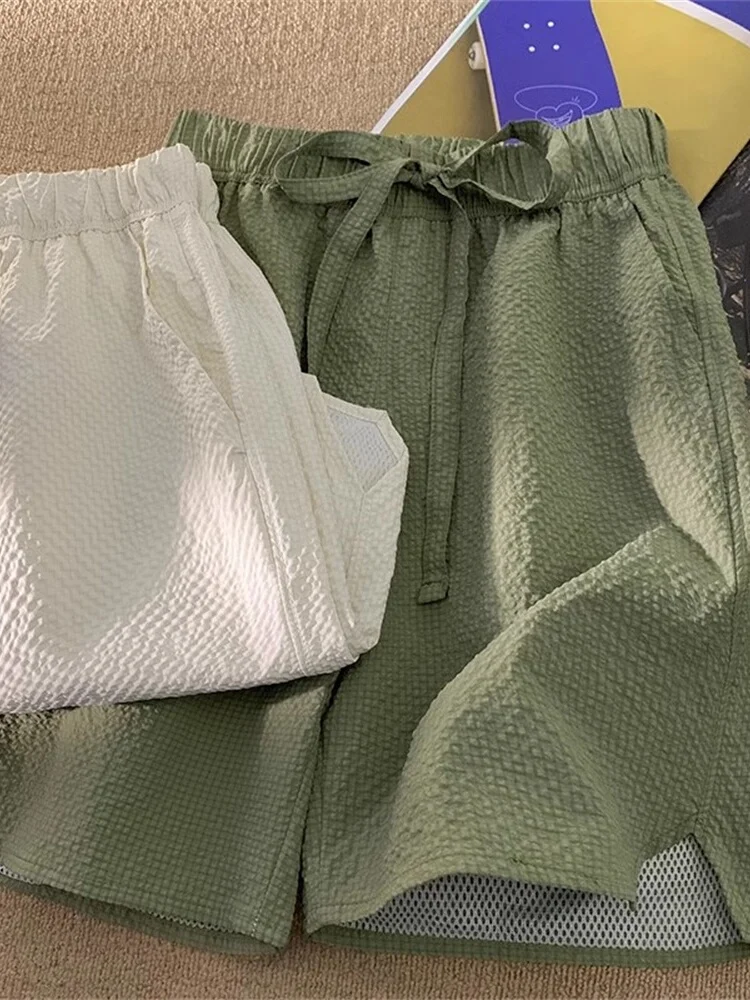 

Ice Silk Bubble Cloth orts Men's Summer New American Five-Point Loose Casual Qui-Dry Beach Pants Breathable Lightweight