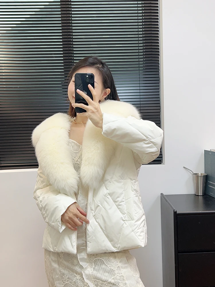 Fur CoatAutumn And Winter New Fox Fur Collar Double-sided Woolen Coat Goose Down Liner Down Jacket