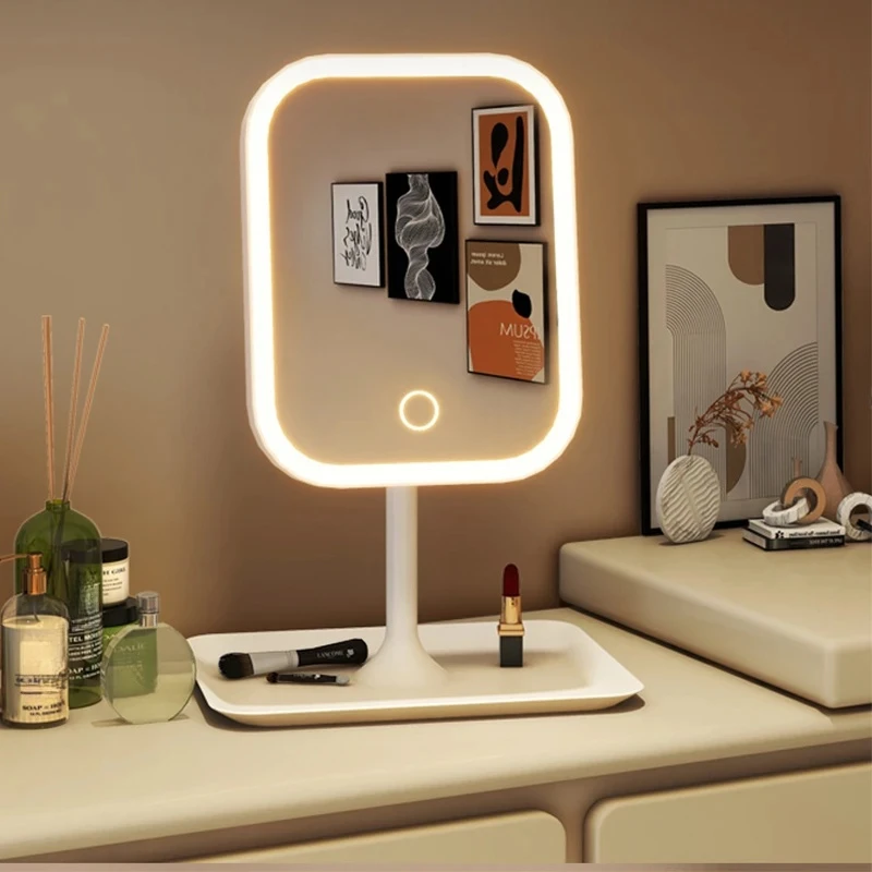 Einzigartiger Designer-Schminkspiegel mit Drei Farben LED-Beleuchtung, Touch-Steuerung, Tischspiegel für Schlafzimmer und Ankleidezimmer